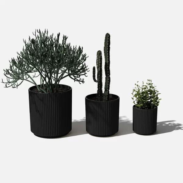 imageVeradek Demi Series Set of 3 Round Planters for Porch Patio Backyard  Durable PlasticConcrete Material  Modern Dcor for Tall Plants FlowersBlack