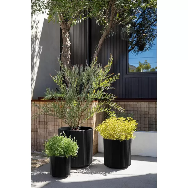 imageVeradek Demi Series Set of 3 Round Planters for Porch Patio Backyard  Durable PlasticConcrete Material  Modern Dcor for Tall Plants FlowersBlack