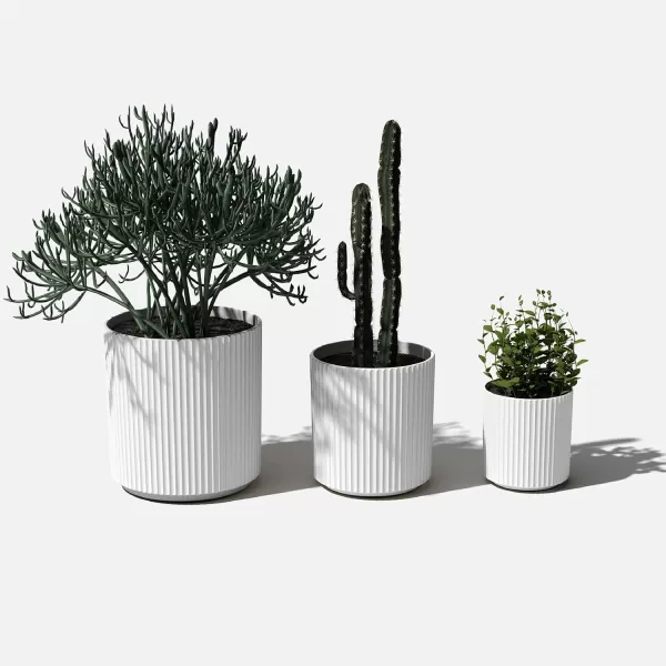 imageVeradek Demi Series Set of 3 Round Planters for Porch Patio Backyard  Durable PlasticConcrete Material  Modern Dcor for Tall Plants FlowersWhite