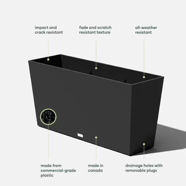 imageVeradek Pure Series Midori Trough Planter  Large Rectangular Planter for Indoor or Outdoor DeckPorch  Durable AllWeather Use with Drainage Holes  Modern Decor for Shrubs Flowers Small PlantsBlack