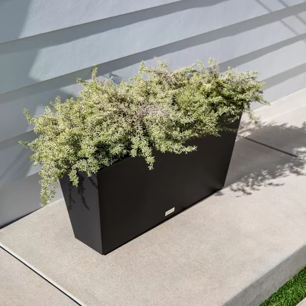 imageVeradek Pure Series Midori Trough Planter  Large Rectangular Planter for Indoor or Outdoor DeckPorch  Durable AllWeather Use with Drainage Holes  Modern Decor for Shrubs Flowers Small PlantsBlack