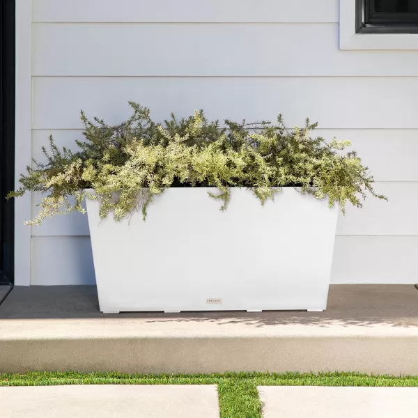 imageVeradek Pure Series Midori Trough Planter  Large Rectangular Planter for Indoor or Outdoor DeckPorch  Durable AllWeather Use with Drainage Holes  Modern Decor for Shrubs Flowers Small PlantsWhite