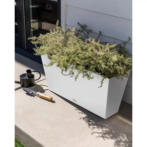 imageVeradek Pure Series Midori Trough Planter  Large Rectangular Planter for Indoor or Outdoor DeckPorch  Durable AllWeather Use with Drainage Holes  Modern Decor for Shrubs Flowers Small PlantsWhite