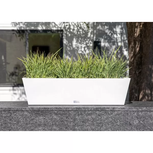 imageVeradek Pure Series Window Box Planter  Long Rectangular Planter for Indoor or Outdoor WindowsillBalcony  Durable AllWeather Use with Drainage Holes  Modern Decor for Herbs Small Plants FlowersWhite