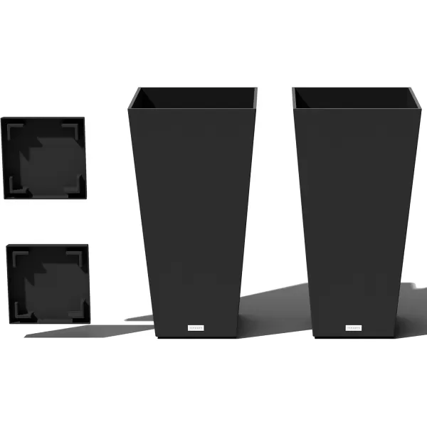 imageVeradek VResin IndoorOutdoor Taper Planter 2Pack 26 inch BlackBlack