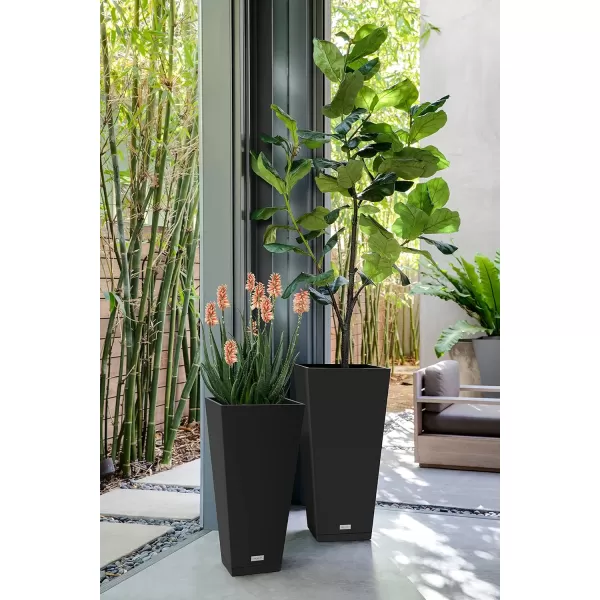 imageVeradek VResin IndoorOutdoor Taper Planter 2Pack 26 inch BlackBlack