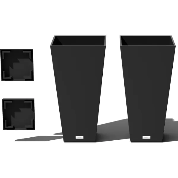 imageVeradek VResin IndoorOutdoor Taper Planter 2Pack 26 inch BlackBlack