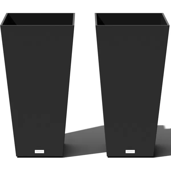 imageVeradek VResin IndoorOutdoor Taper Planter 2Pack 26 inch BlackBlack