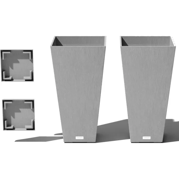 imageVeradek VResin IndoorOutdoor Taper Planter 2Pack 26 inch BlackGray