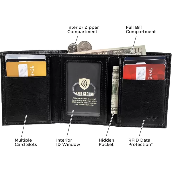 imageDockers Mens Extra Capacity Slim Profile Trifold Wallet with Multiple Card Slots and ID WindowBlack