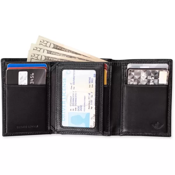 imageDockers Mens Extra Capacity Slim Profile Trifold Wallet with Multiple Card Slots and ID WindowBlack Xcap