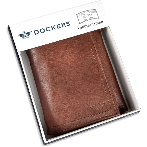 imageDockers Mens Extra Capacity Slim Profile Trifold Wallet with Multiple Card Slots and ID WindowBrown Zip