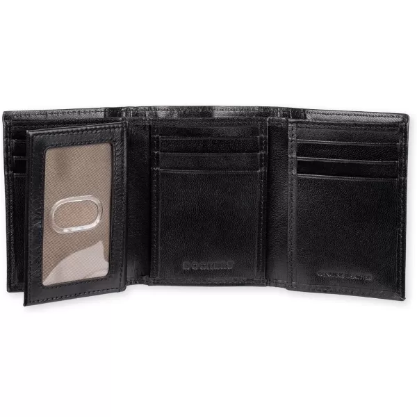 imageDockers Mens Extra Capacity Slim Profile Trifold Wallet with Multiple Card Slots and ID WindowTrue Black