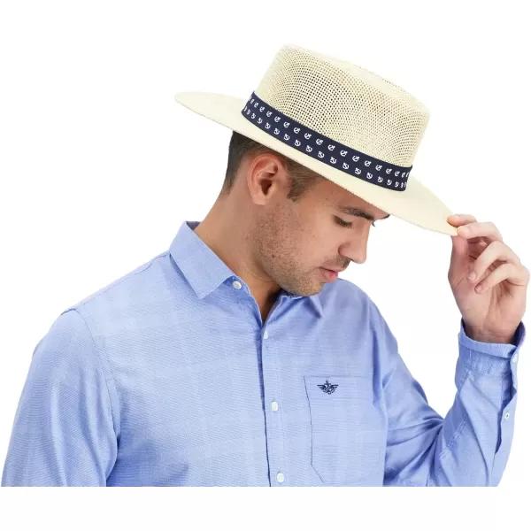 imageDockers Mens Straw Fedora and Panama HatTanNavy