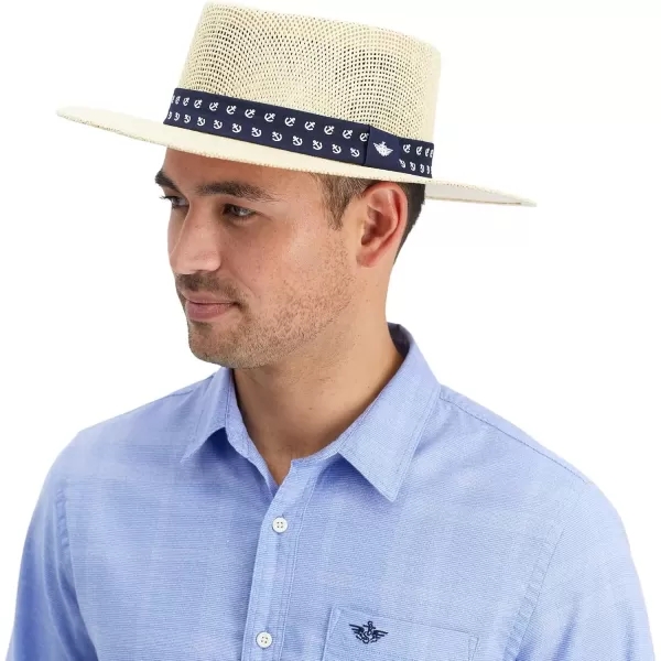 imageDockers Mens Straw Fedora and Panama HatTanNavy