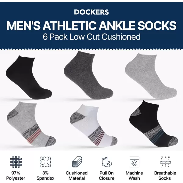 imageDOCKERS Mens Athletic Ankle Socks  6Pairs and 10Pairs Low Cut Sports and Workout Socks for MenBlackGrey Multi 6 Pairs