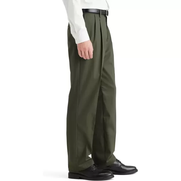 imageDOCKERS Mens Classic Fit Signature Iron Free Khaki With Stain Defender Pants  Pleated Regular and Big ampamp TallArmy Green