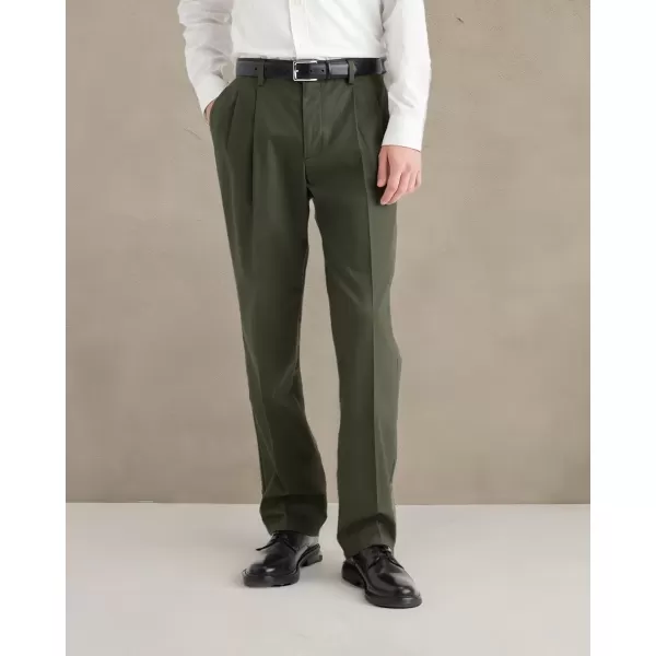 imageDOCKERS Mens Classic Fit Signature Iron Free Khaki With Stain Defender Pants  Pleated Regular and Big ampamp TallArmy Green