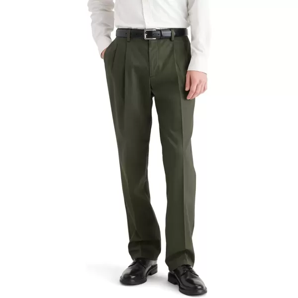 imageDOCKERS Mens Classic Fit Signature Iron Free Khaki With Stain Defender Pants  Pleated Regular and Big ampamp TallArmy Green