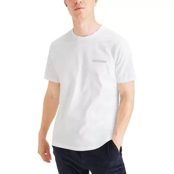 imageDOCKERS Mens Slim Fit Short Sleeve Graphic Tee ShirtPaper White  Stencil Logo