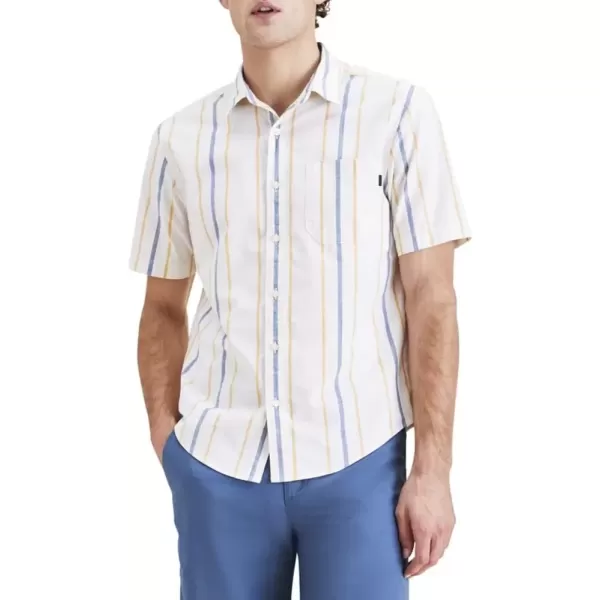 imageDOCKERS Mens Regular Fit Short Sleeve Casual Shirt Standard and Big ampamp TallGolden Apricot  Laguna Stripe Slub