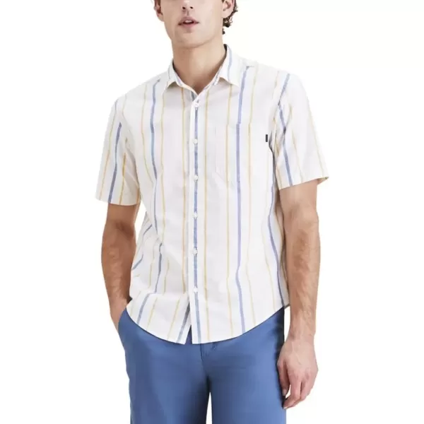 imageDOCKERS Mens Regular Fit Short Sleeve Casual Shirt Standard and Big ampamp TallGolden Apricot  Laguna Stripe Slub