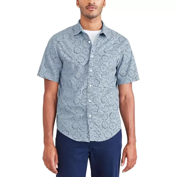 imageDOCKERS Mens Regular Fit Short Sleeve Casual Shirt Standard and Big ampamp TallMountain Creek Blue  Riviera