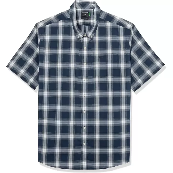 imageDockers Mens Classic Fit Short Sleeve Signature Comfort Flex Shirt Standard and Big ampamp TallNavy Ash Blue  Hunley Plaid