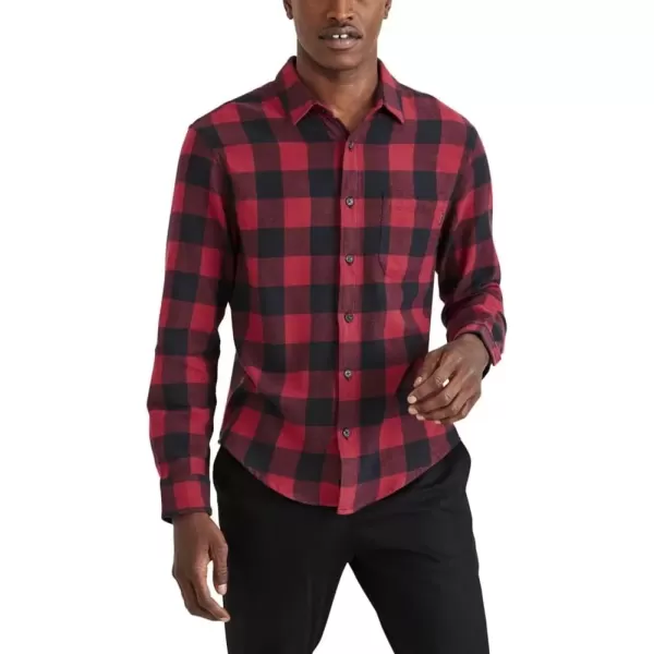 imageDockers Mens Regular Fit Long Sleeve Casual Shirt Regular and Big ampamp TallBiking Red  Freestone Buffalo Check Flannel