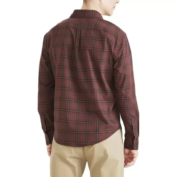 imageDockers Mens Regular Fit Long Sleeve Casual Shirt Regular and Big ampamp TallBitter Chocolate Burgundy  Ana Vista Plaid Oxford