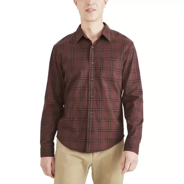 imageDockers Mens Regular Fit Long Sleeve Casual Shirt Regular and Big ampamp TallBitter Chocolate Burgundy  Ana Vista Plaid Oxford