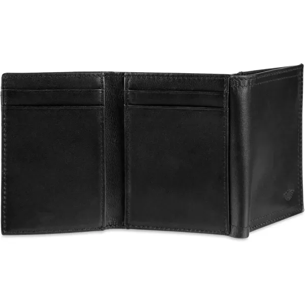 imageDOCKERS Mens Slim Minimalistic Leather Zfold WalletMultiple Card Slots Clear Id Window Magnetic Money ClipBlack