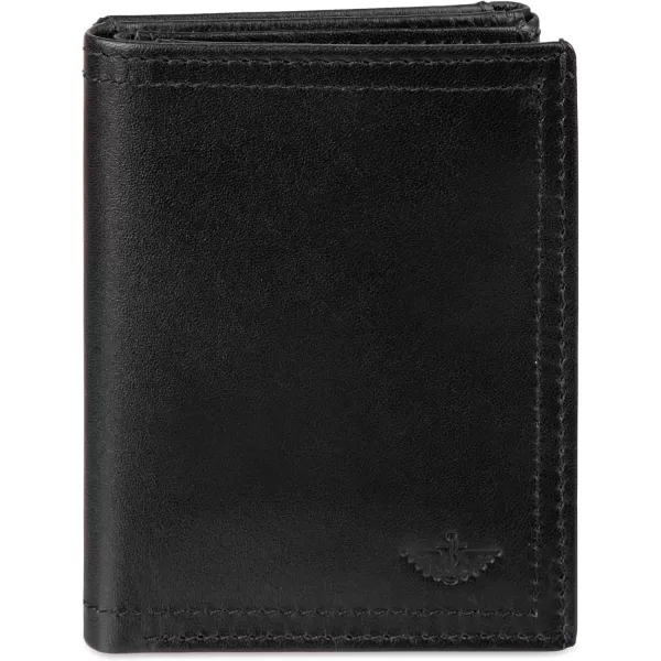 imageDOCKERS Mens Slim Minimalistic Leather Zfold WalletMultiple Card Slots Clear Id Window Magnetic Money ClipBlack