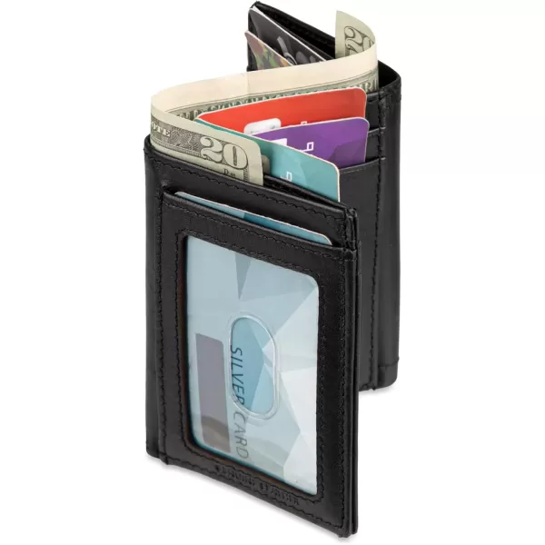 imageDOCKERS Mens Slim Minimalistic Leather Zfold WalletMultiple Card Slots Clear Id Window Magnetic Money ClipBlack