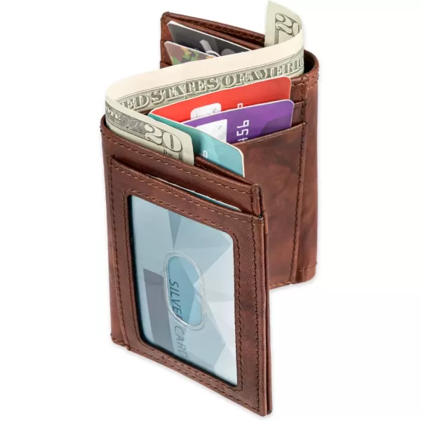 imageDOCKERS Mens Slim Minimalistic Leather Zfold WalletMultiple Card Slots Clear Id Window Magnetic Money ClipBrown