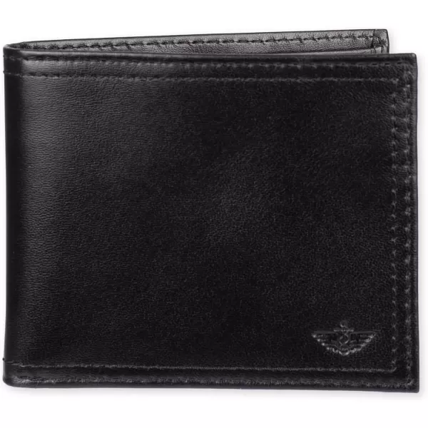 imageDockers Mens Extra Capacity Bifold Wallet with ID Window and Multiple Card SlotsBlack Emboss