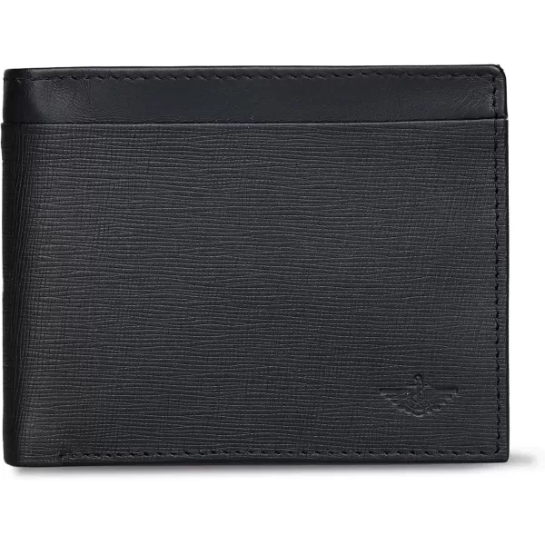 imageDockers Mens Extra Capacity Bifold Wallet with ID Window and Multiple Card SlotsBlack Emboss Logo