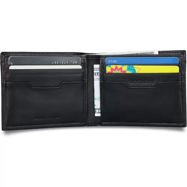 imageDockers Mens Extra Capacity Bifold Wallet with ID Window and Multiple Card SlotsBlack Emboss Logo