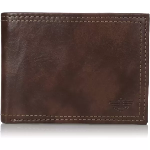 imageDockers Mens Extra Capacity Bifold Wallet with ID Window and Multiple Card SlotsBrown