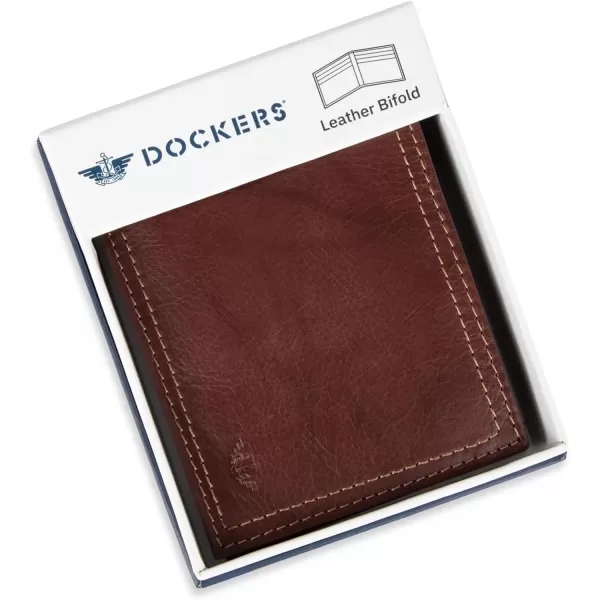 imageDockers Mens Extra Capacity Bifold Wallet with ID Window and Multiple Card SlotsBrown