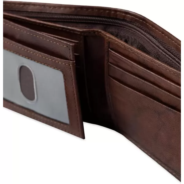 imageDockers Mens Extra Capacity Bifold Wallet with ID Window and Multiple Card SlotsBrown Crunch