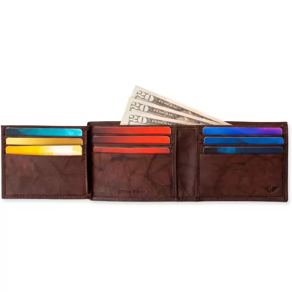 imageDockers Mens Extra Capacity Bifold Wallet with ID Window and Multiple Card SlotsBrown Crunch