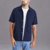 imageDockers Mens Regular Fit Short Sleeve Camp Collar ShirtNavy Blazer  Solid Seersucker