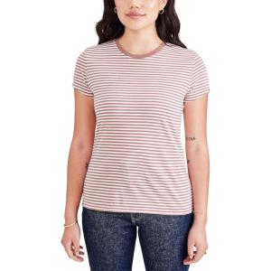 imageDockers Womens Slim Fit Cotton Slub Jersey Favorite Crew TShirtLucent White  Sea Cliff Stripe