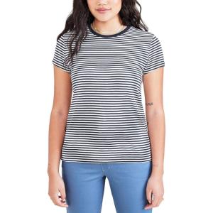 imageDockers Womens Slim Fit Cotton Slub Jersey Favorite Crew TShirtNavy Blazer  Sea Cliff Stripe