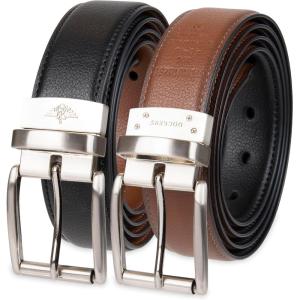 imageDOCKERS Mens Twoinone Reversible Rotative Buckle Everyday Casual Dress Belt Regular and Big ampamp Tall SizingBlackCognac