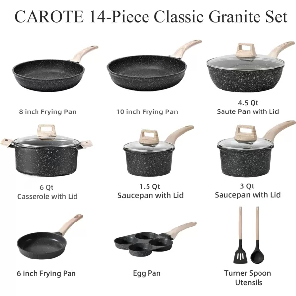 imageCAROTE 11 Piece Pots and Pans Ceramic Cookware Non Stick Health Induction Cookware Kitchen Cooking Set with Saucepan Set PFAS FreeBlack