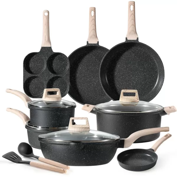 imageCAROTE 11 Piece Pots and Pans Ceramic Cookware Non Stick Health Induction Cookware Kitchen Cooking Set with Saucepan Set PFAS FreeBlack