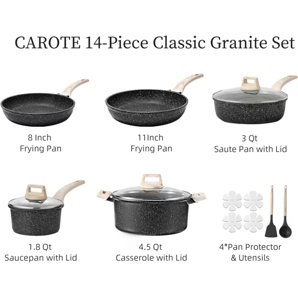 imageCAROTE 11 Piece Pots and Pans Ceramic Cookware Non Stick Health Induction Cookware Kitchen Cooking Set with Saucepan Set PFAS FreeBlack