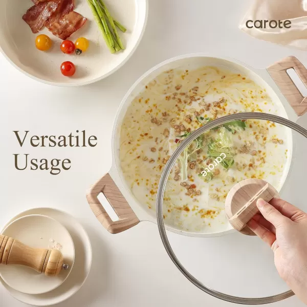 imageCAROTE 11 Piece Pots and Pans Ceramic Cookware Non Stick Health Induction Cookware Kitchen Cooking Set with Saucepan Set PFAS FreeCeramic